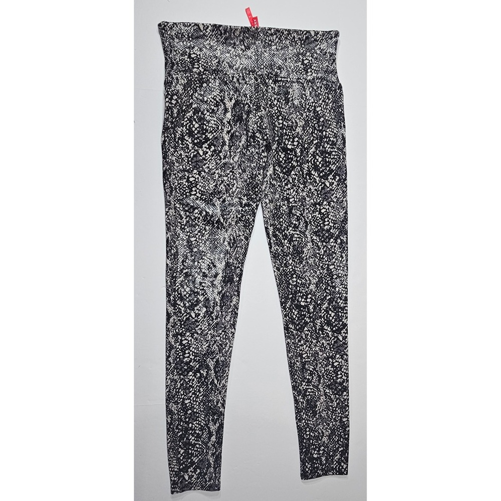 Spanx Faux Leather Snake Print Leggings Grey Black High Waisted 20324R Large